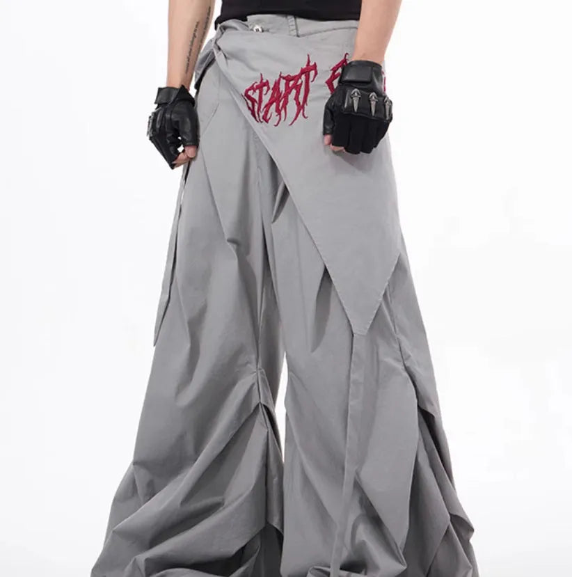 Korean style wide-leg pants for boys in black and grey colour options
