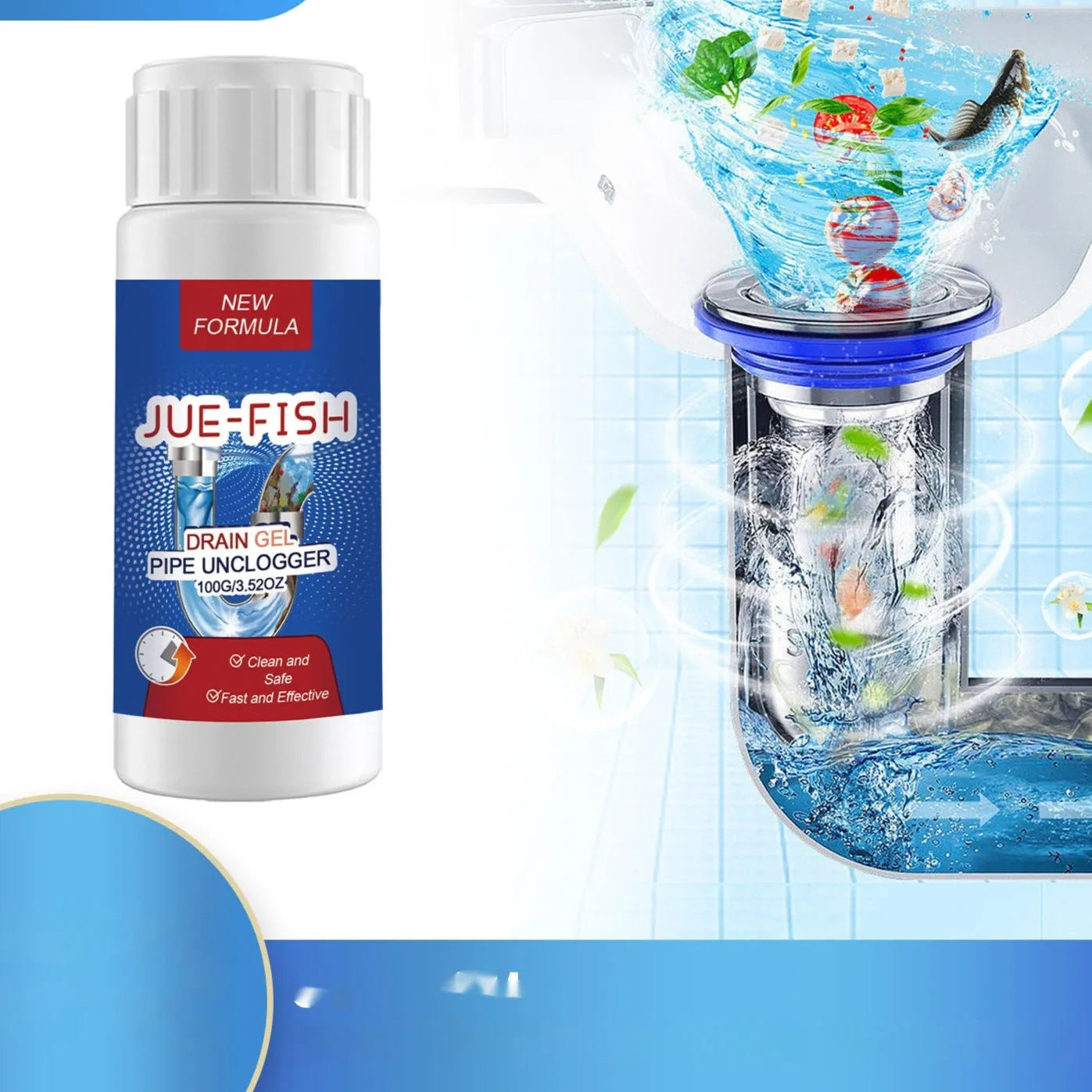 100g granular pipe dredge agent in compact packaging for kitchen and bathroom drain cleaning