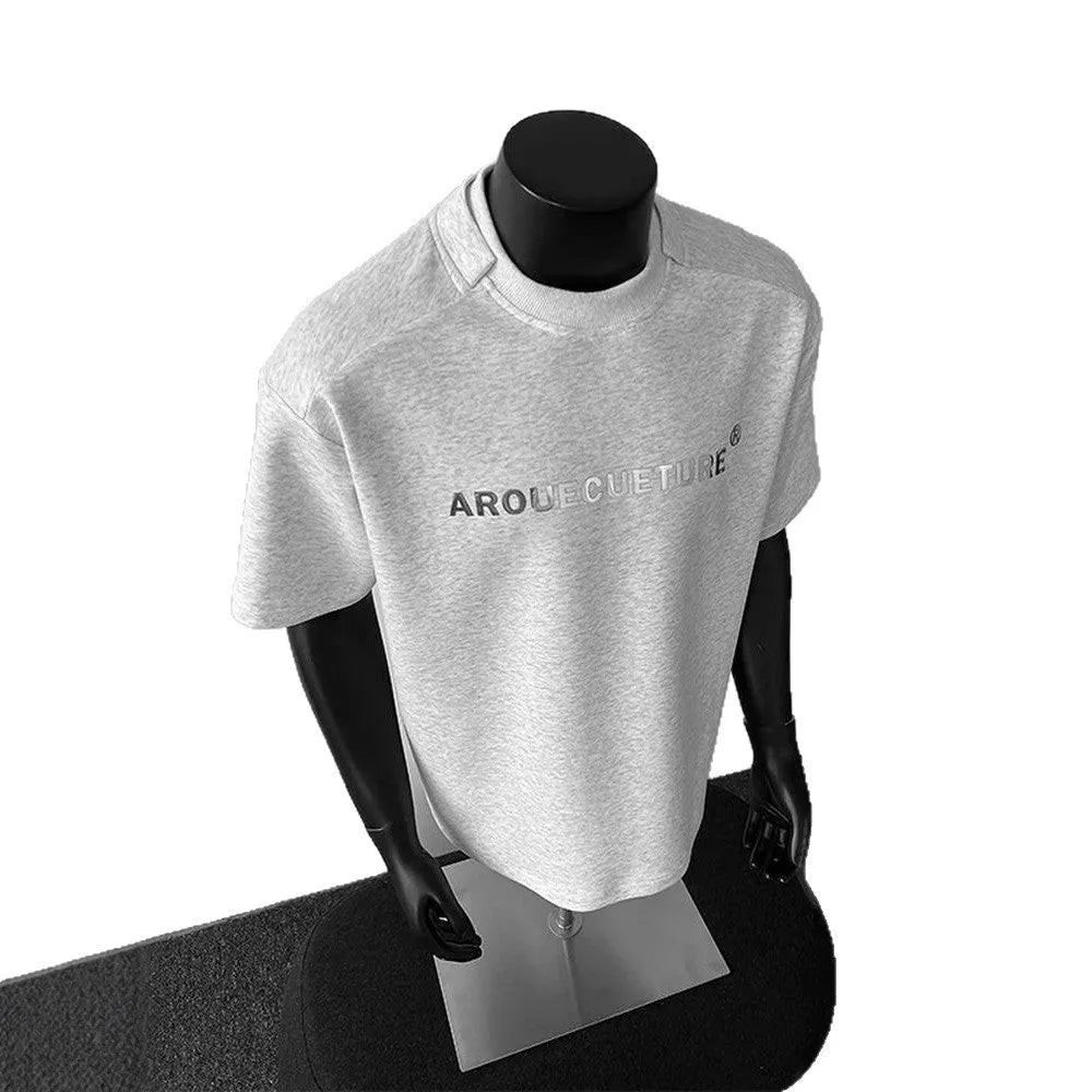 Men's white short sleeve cotton t-shirt with crew neck and loose fit styling