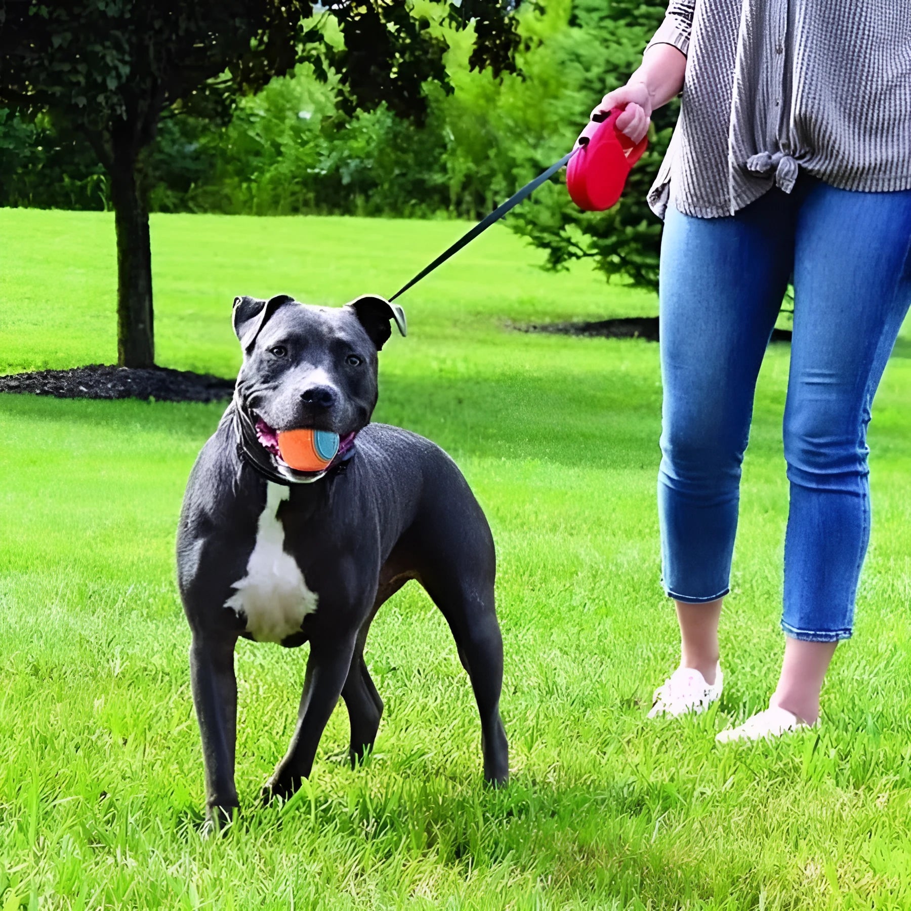 TPR dog molar sounding training ball in blue orange colour on white background