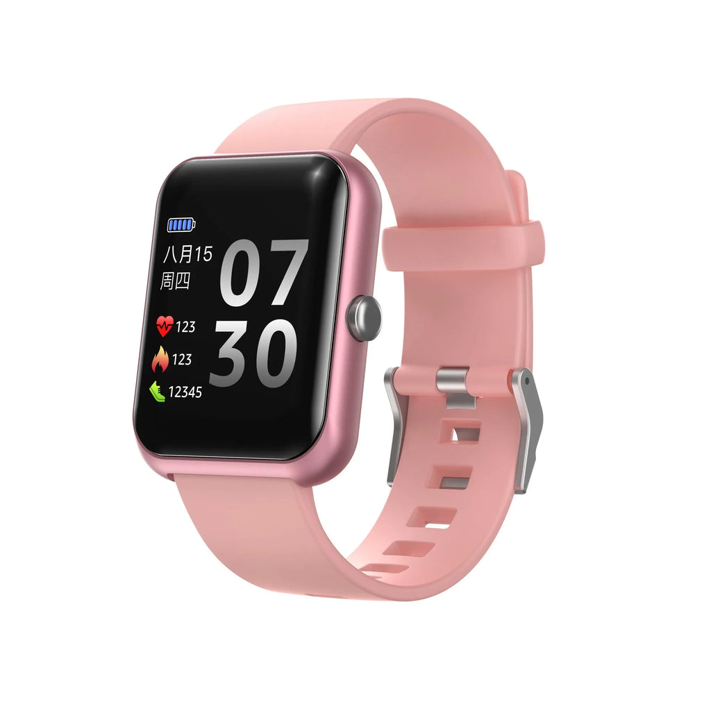 Square dial smart watch with silicone strap, anodised aluminium case, available in multiple colours