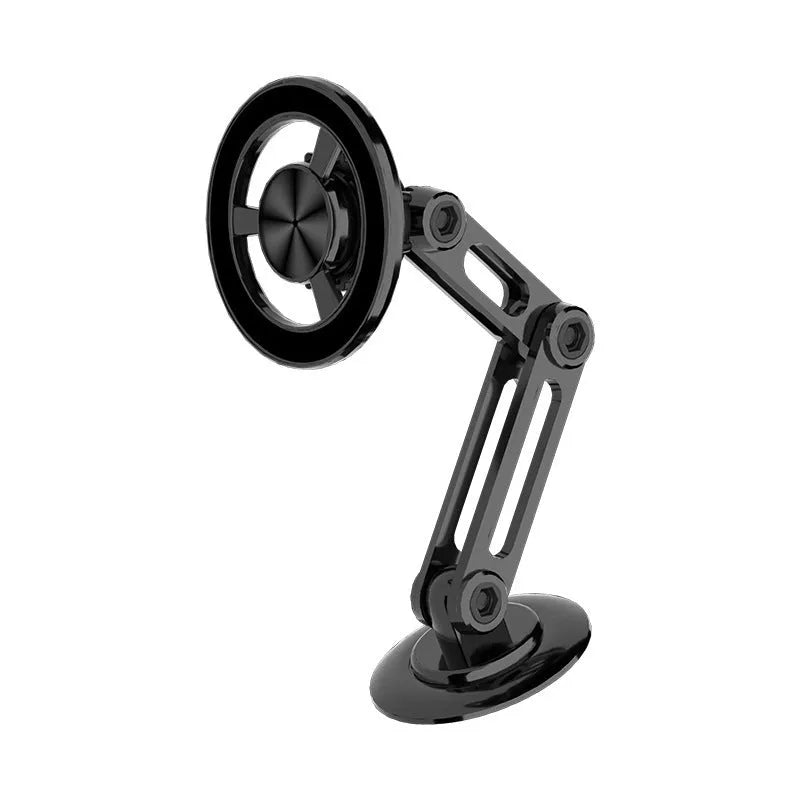 All-metal magnetic car phone holder with magnetic rings and adhesive pads in black finish.