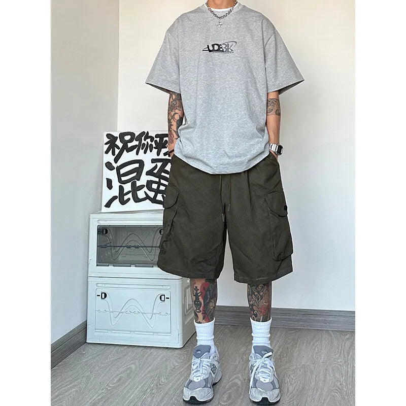 Men's polyester straight-leg casual shorts in four colours with micro elastic fabric