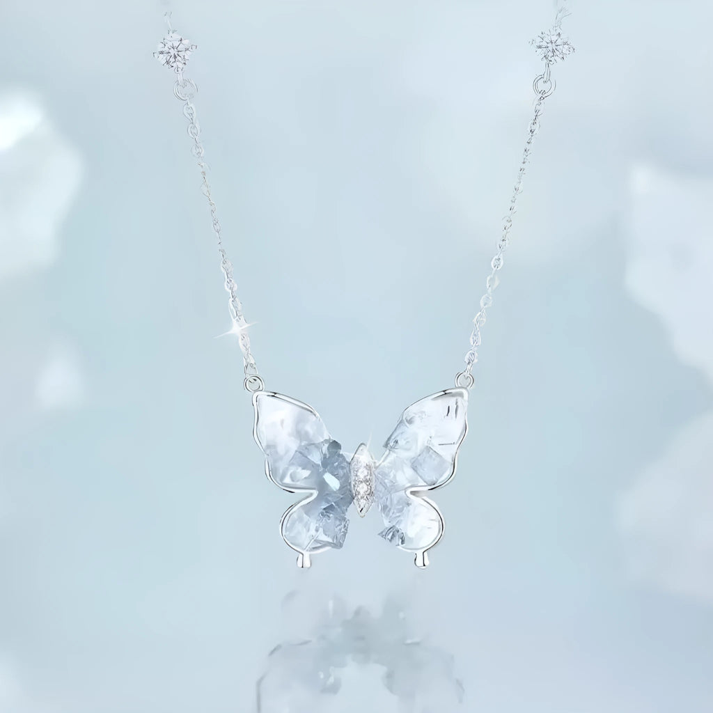 Silver butterfly necklace with adjustable O-ring chain for women