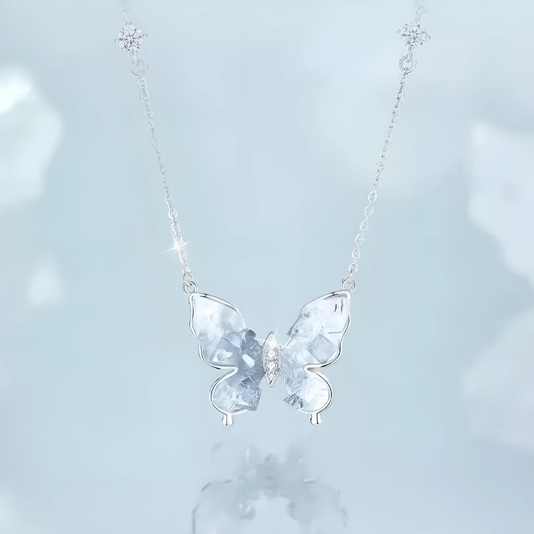 Silver butterfly necklace with adjustable O-ring chain for women