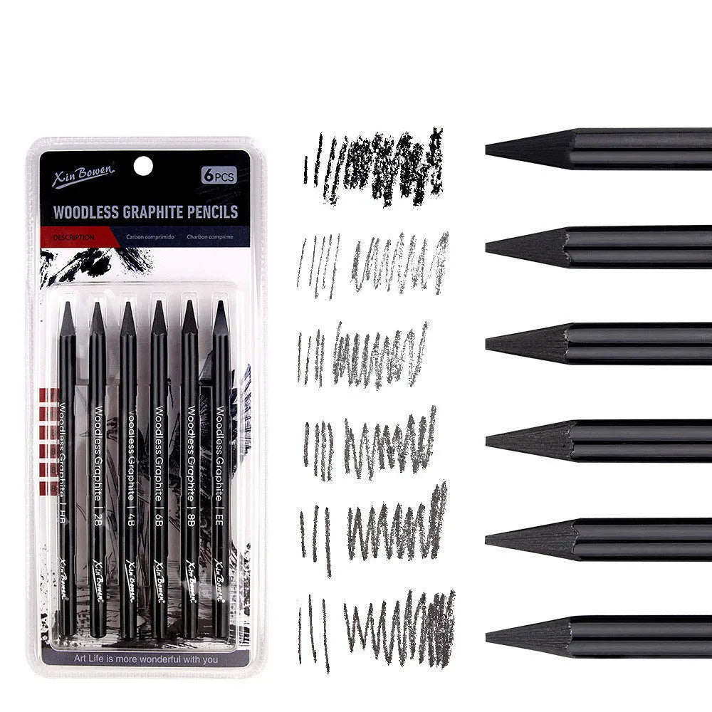 Six graphite sketching pencils with different lead grades in wood-free construction