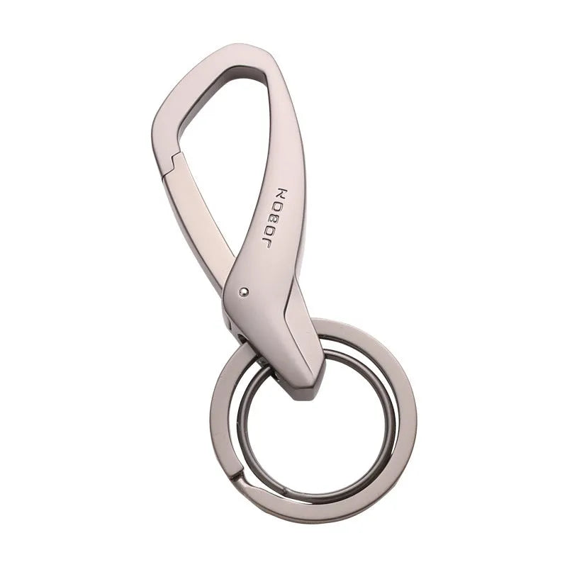 Zinc alloy double ring car keychain in black, chrome, or nickel colour.