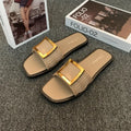 Women's apricot-coloured casual flat slippers with a textured PVC sole.