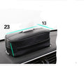 Black leather car hanging storage box with PU strap measuring 23x13x9cm