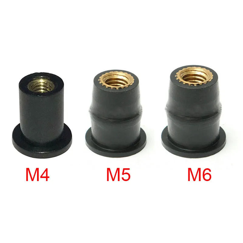 Black brass expansion rubber well nuts for motorcycle panel mounting in M4 M5 M6 sizes