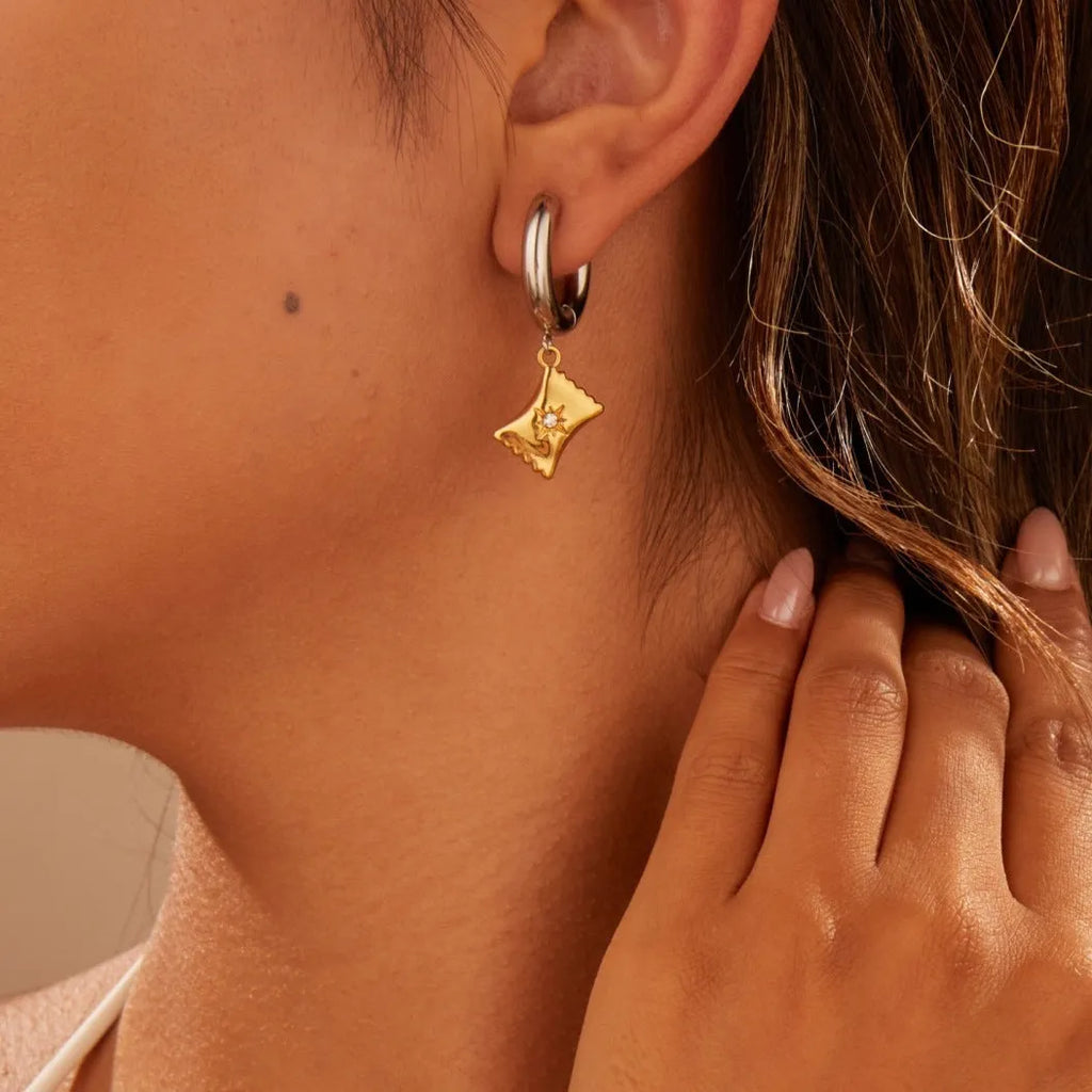 Women's stainless steel Christmas tree heart earrings with 18K gold electroplated finish