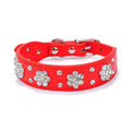 Soft black PU leather dog collar with a sparkling rhinestone flower pattern and metal studs