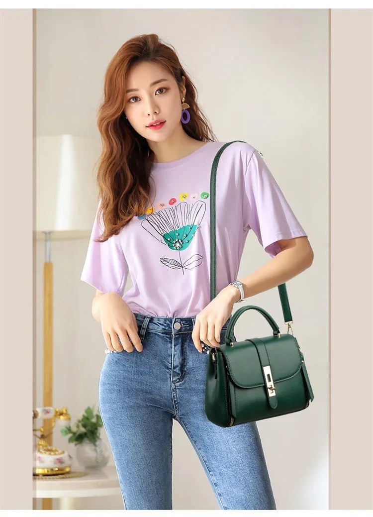 Soft black PU leather women's messenger bag with single shoulder strap.