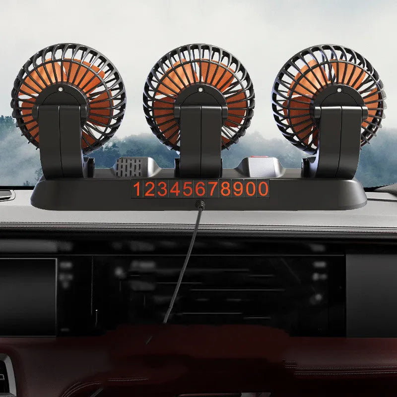 Three-head automotive electric cooling fan with ABS housing for car cabin use