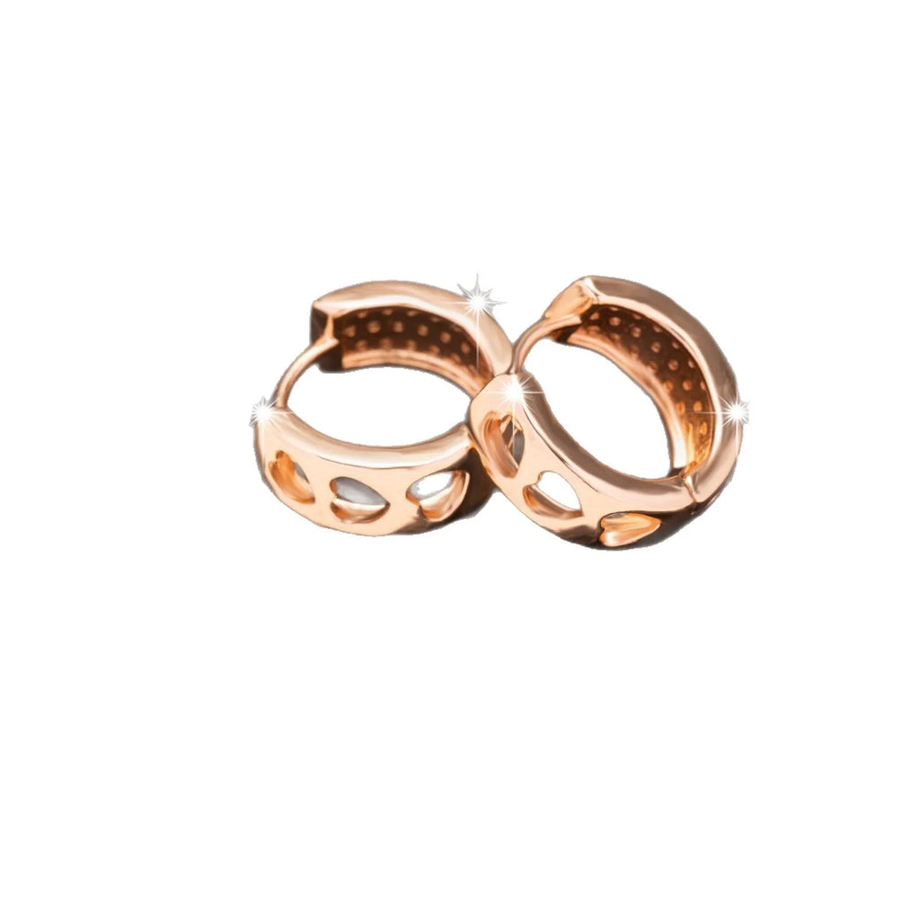 Rose gold hollowed-out heart-shaped circular earrings with electroplated finish