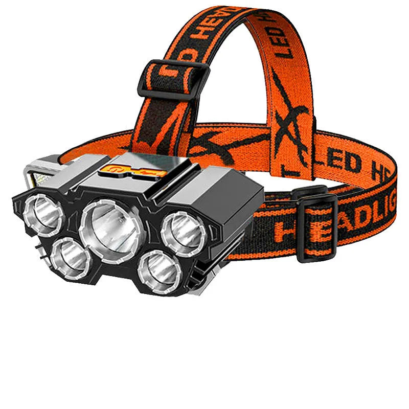 Head-mounted LED miner's lamp with adjustable strap and rechargeable battery