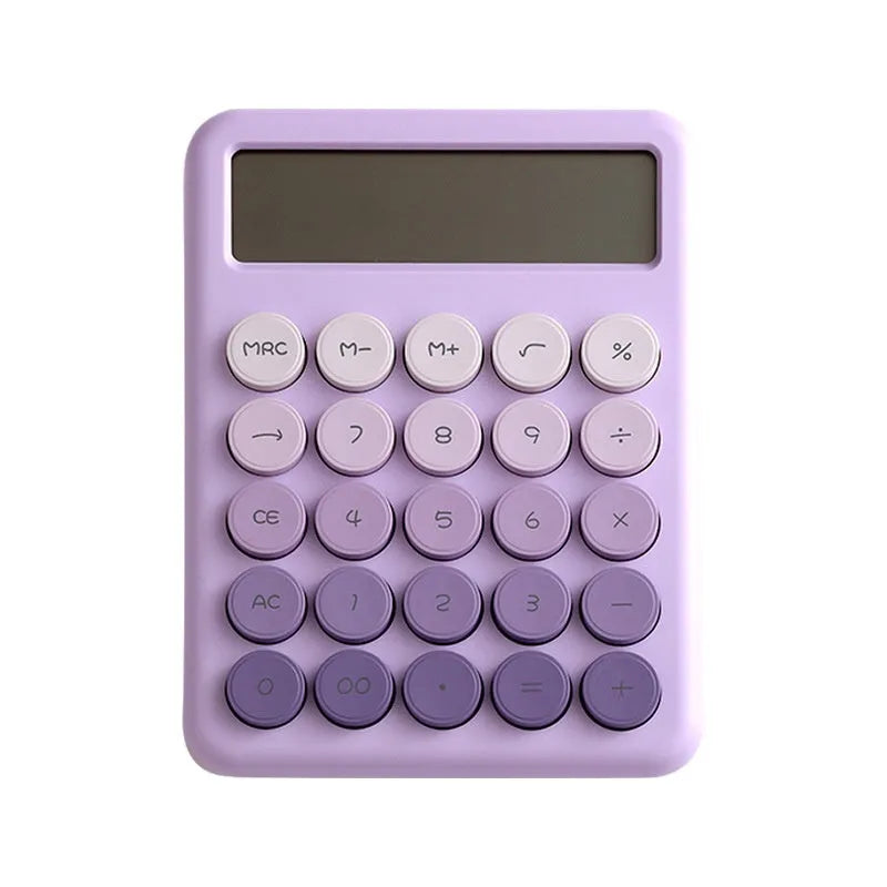 Gradient colour desk calculator in violet, cherry blossom powder, glacier blue, and mint green options