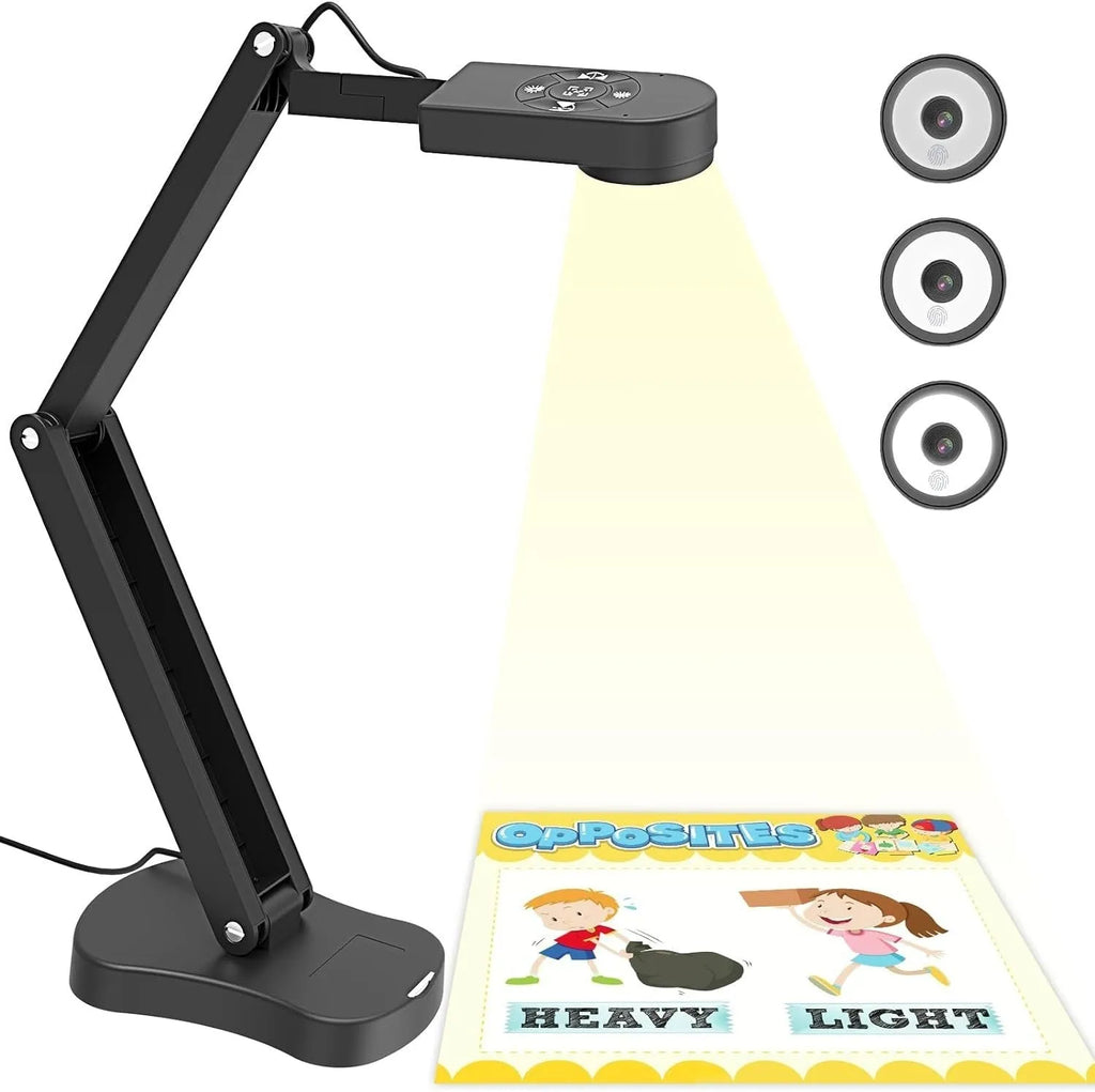 Black USB webcam with microphone for computer and mobile video calling, showing 8MP sensor and included data cable.
