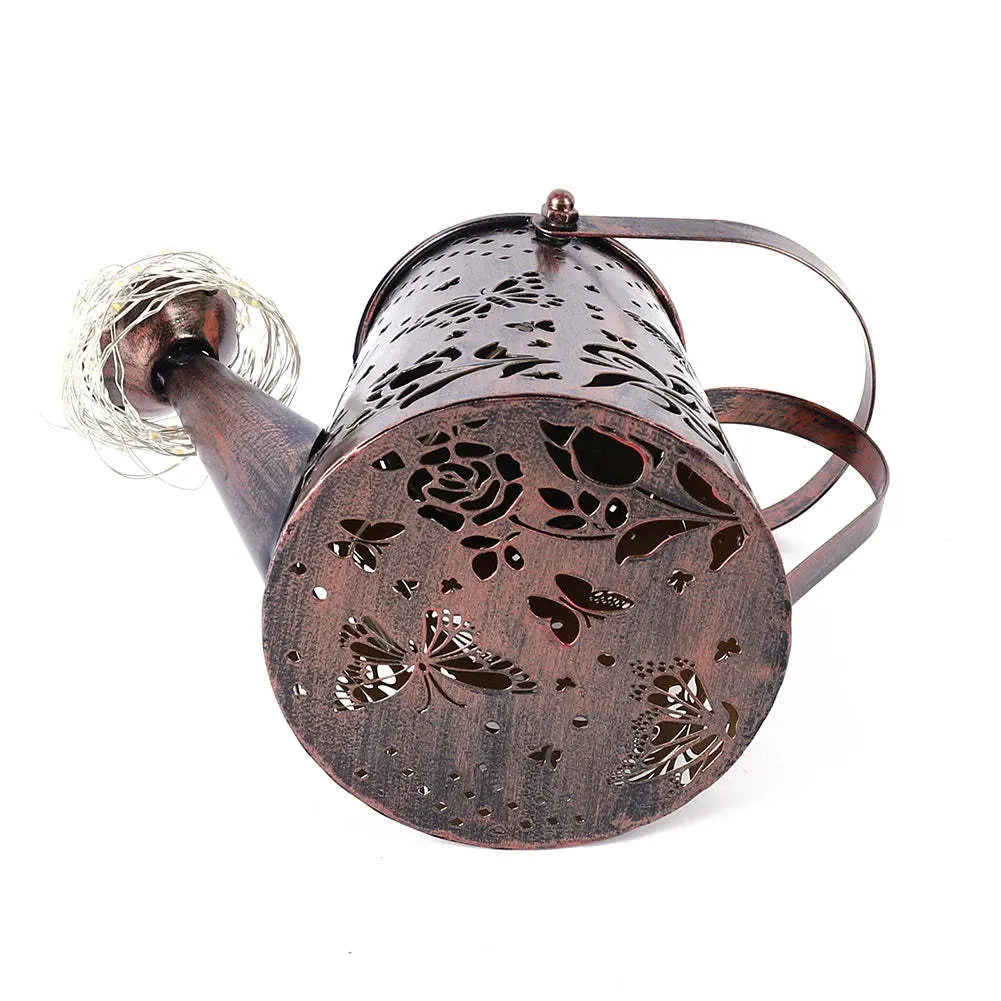 Iron butterfly solar garden lamp with warm white LED lighting