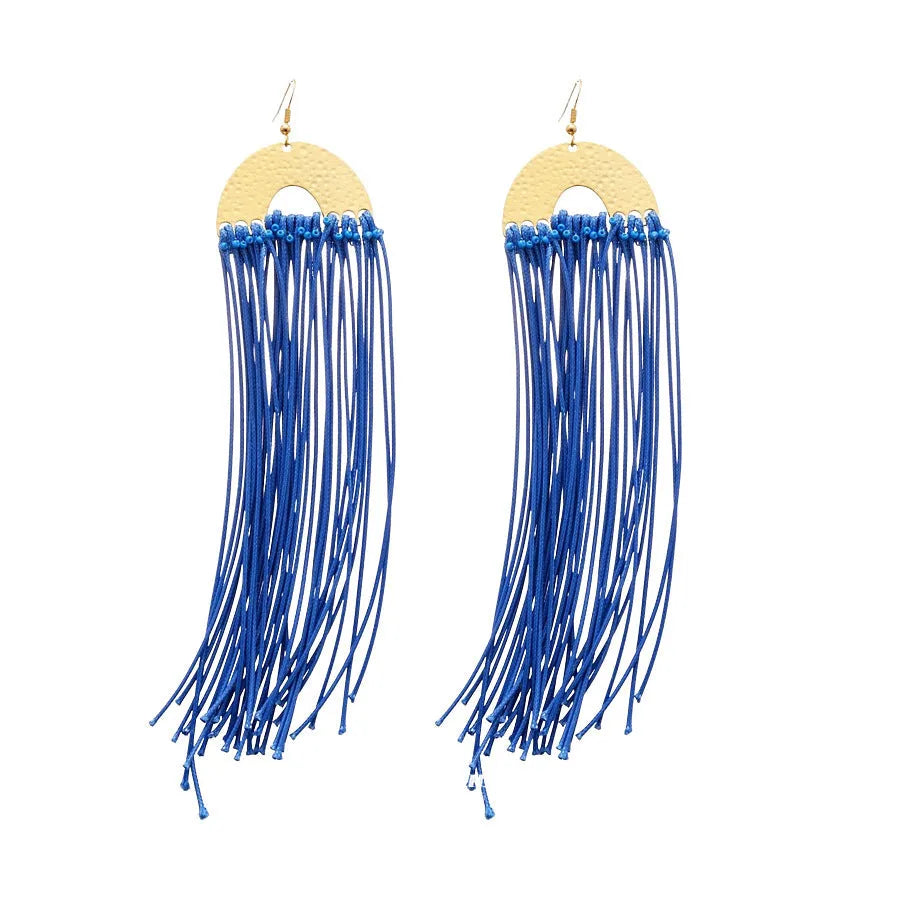Geometric cloth women's earrings with 30 Silver Needle-blue resin flower colour and round design elements.