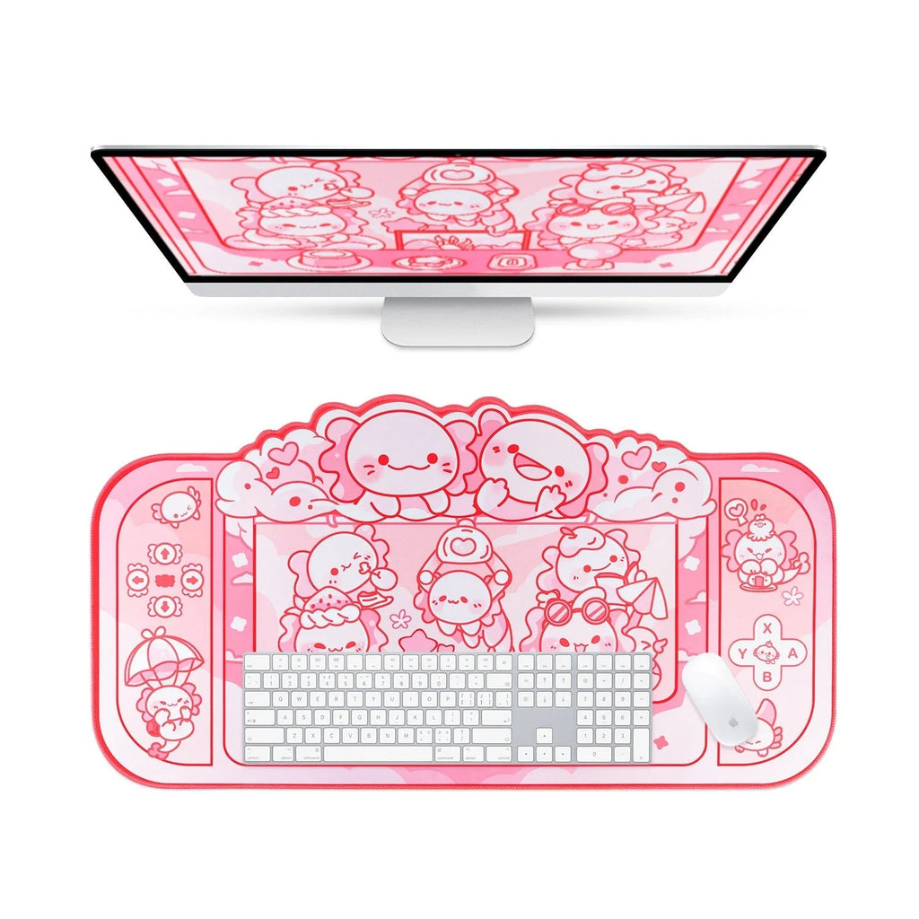 Hexagonal dragon crane machine cartoon anime large cloth mouse pad with wrist support, 75x40cm.