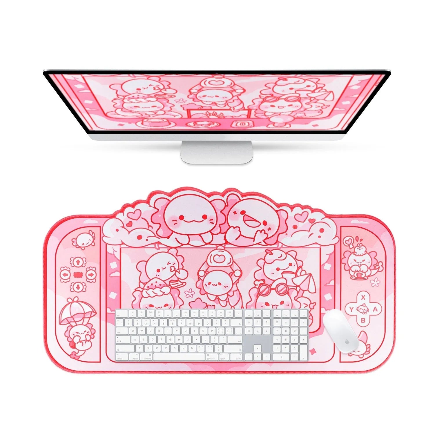 Hexagonal dragon crane machine cartoon anime large cloth mouse pad with wrist support, 75x40cm.