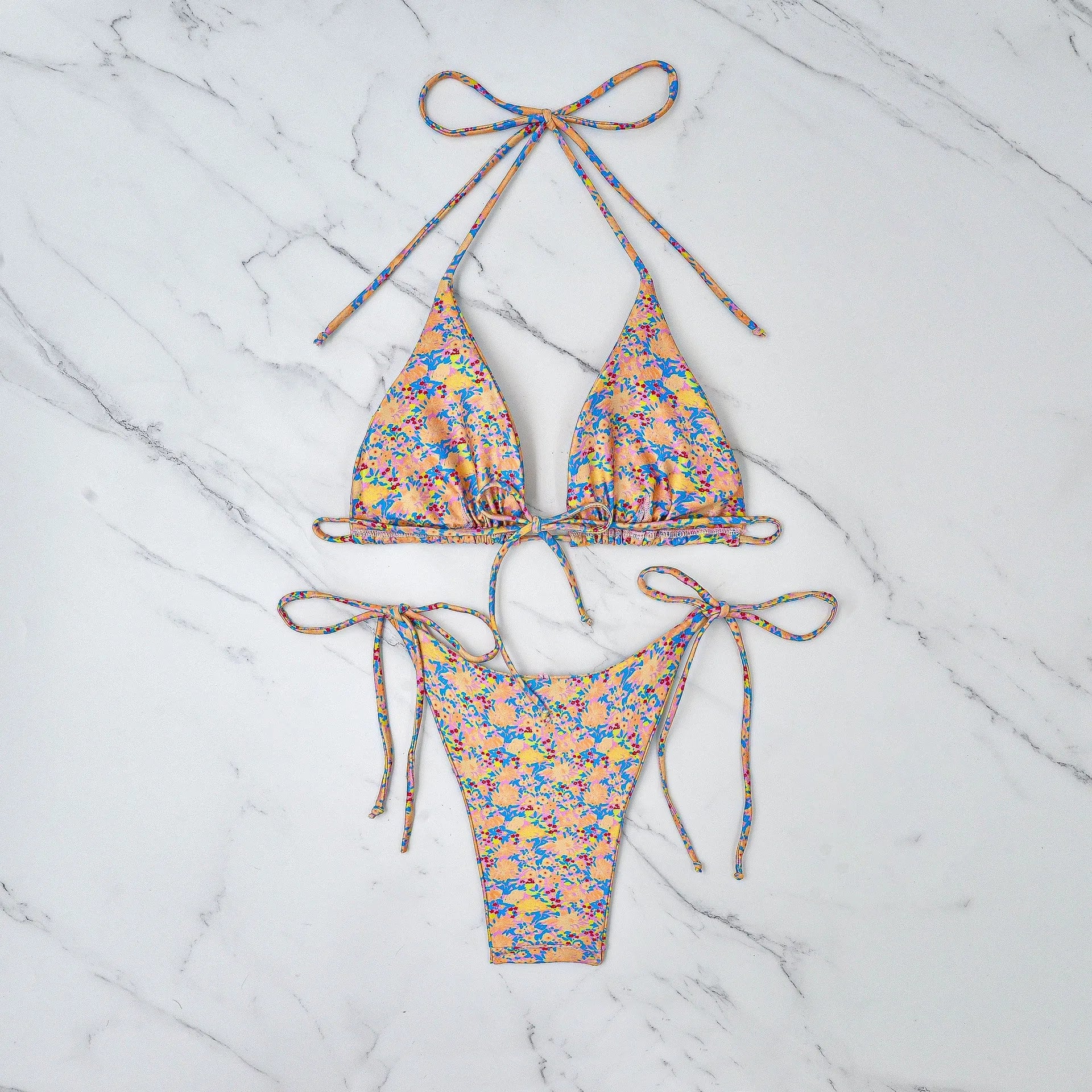 Lace-up bikini swimsuit with European American brief style and polyester fabric construction