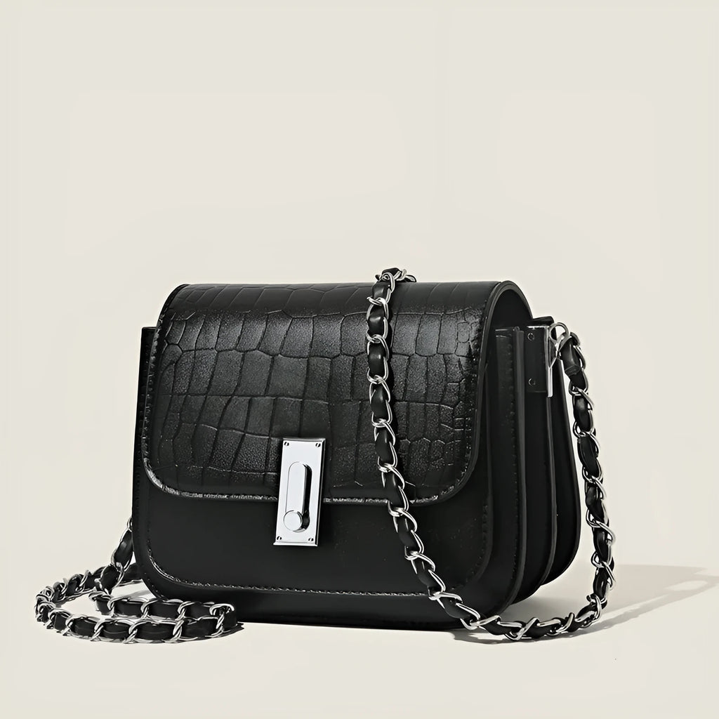 Women's light luxury chain shoulder bag in soft PU leather with horizontal square design