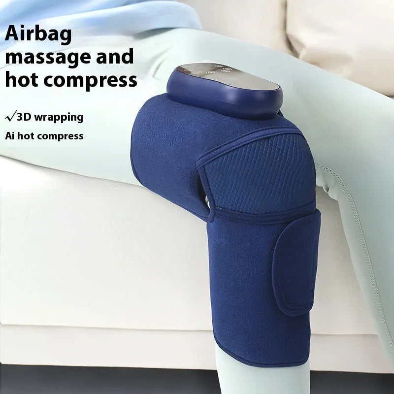 Self-heating knee massager with vibration heating and air pressure in Airbag Blue wrap design