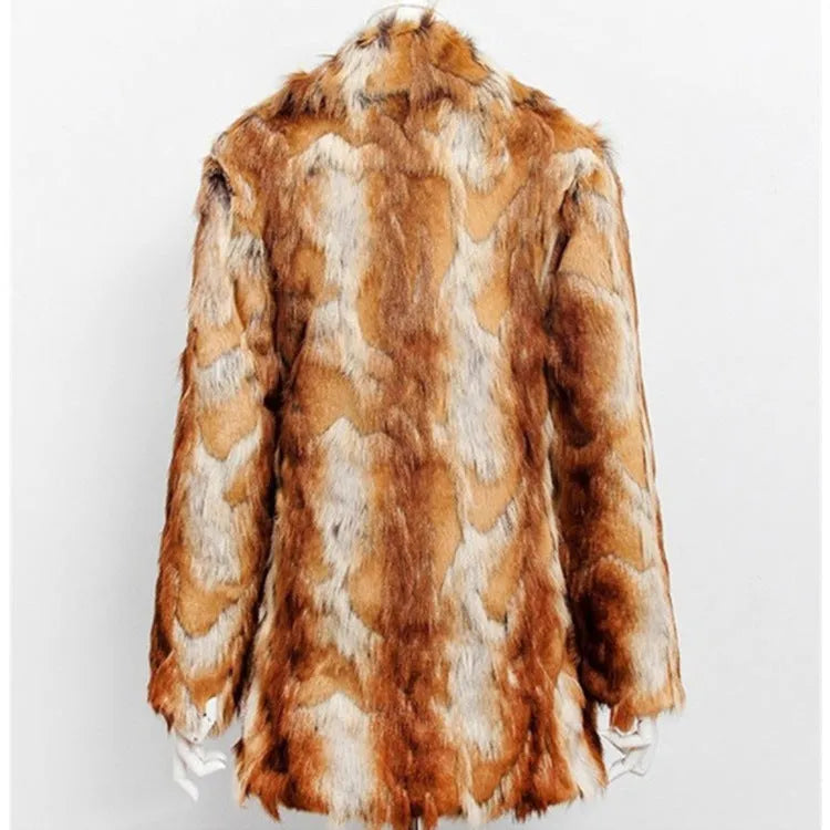 Women's tiger print faux fur leather jacket shown in street fashion style