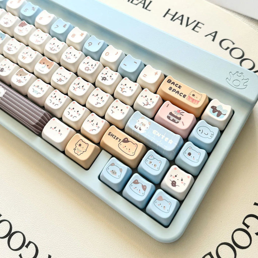 High Sea Salt Cat themed PBT keycap set with sublimation printing showing nautical cat design