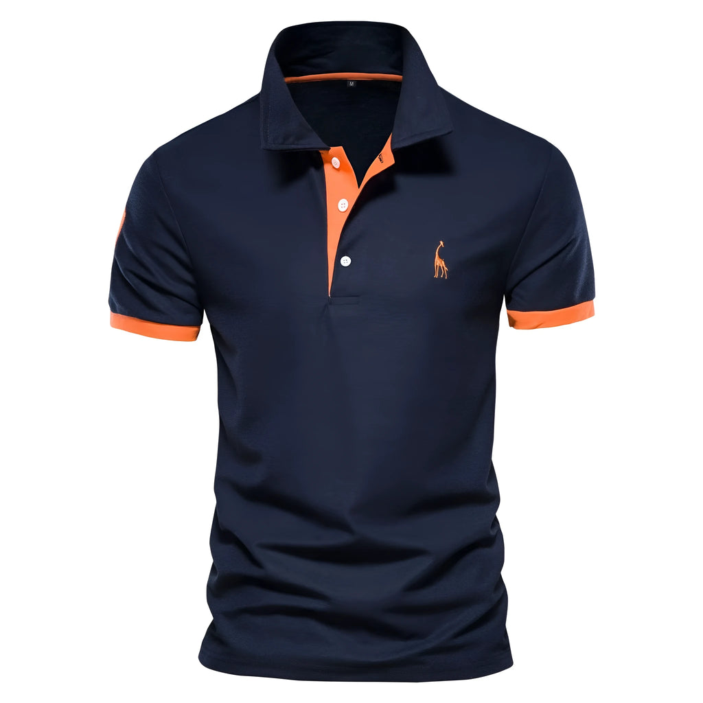 Men's slim fit embroidered deer T-shirt on a hanger, shown in a red colour option.