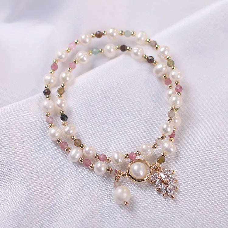 Double-layer crystal bracelet with Lucky Cat charm in Red Cat's Eye Flowers colour
