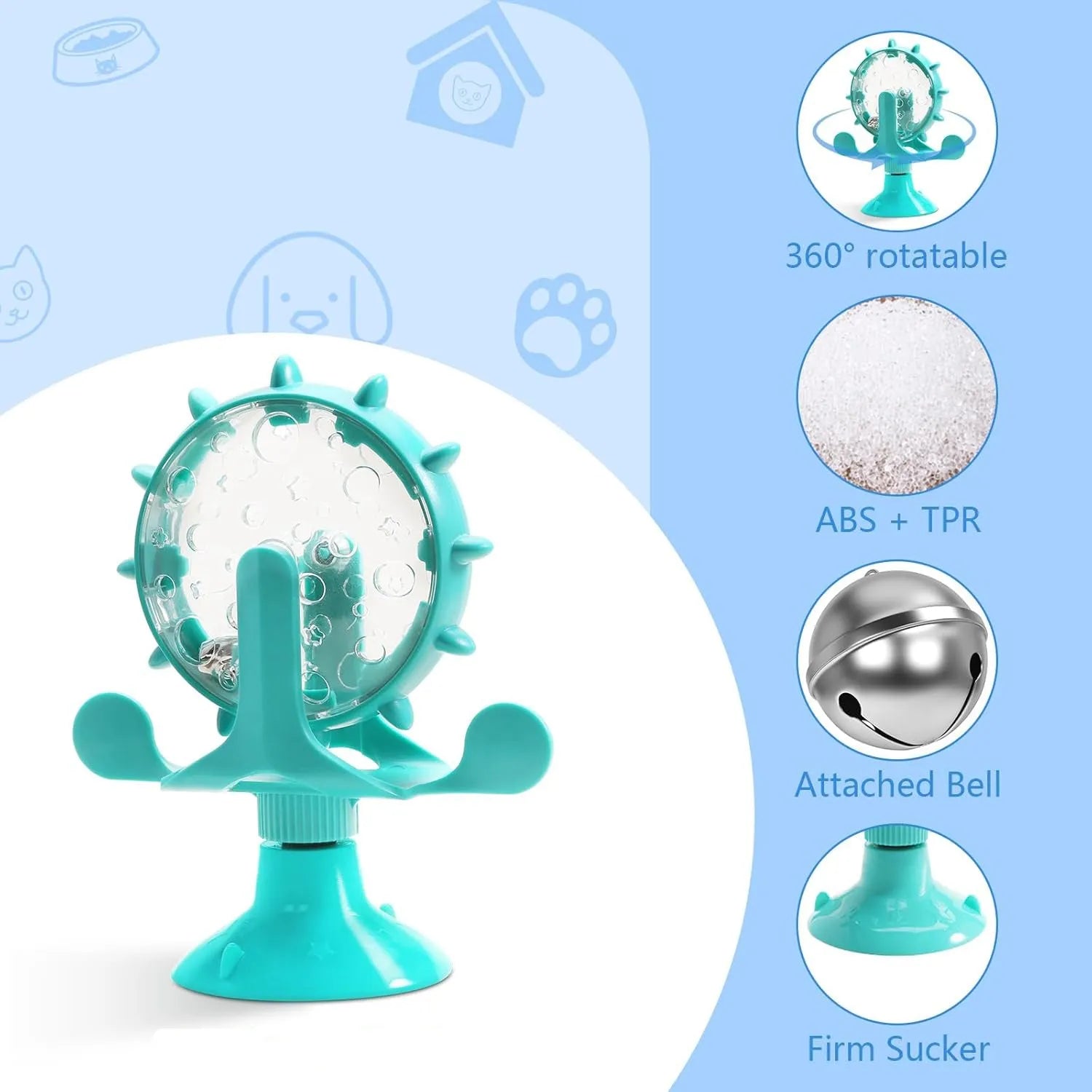Interactive pet puzzle toy with rotating spinner and bottom sucker for cats and small dogs