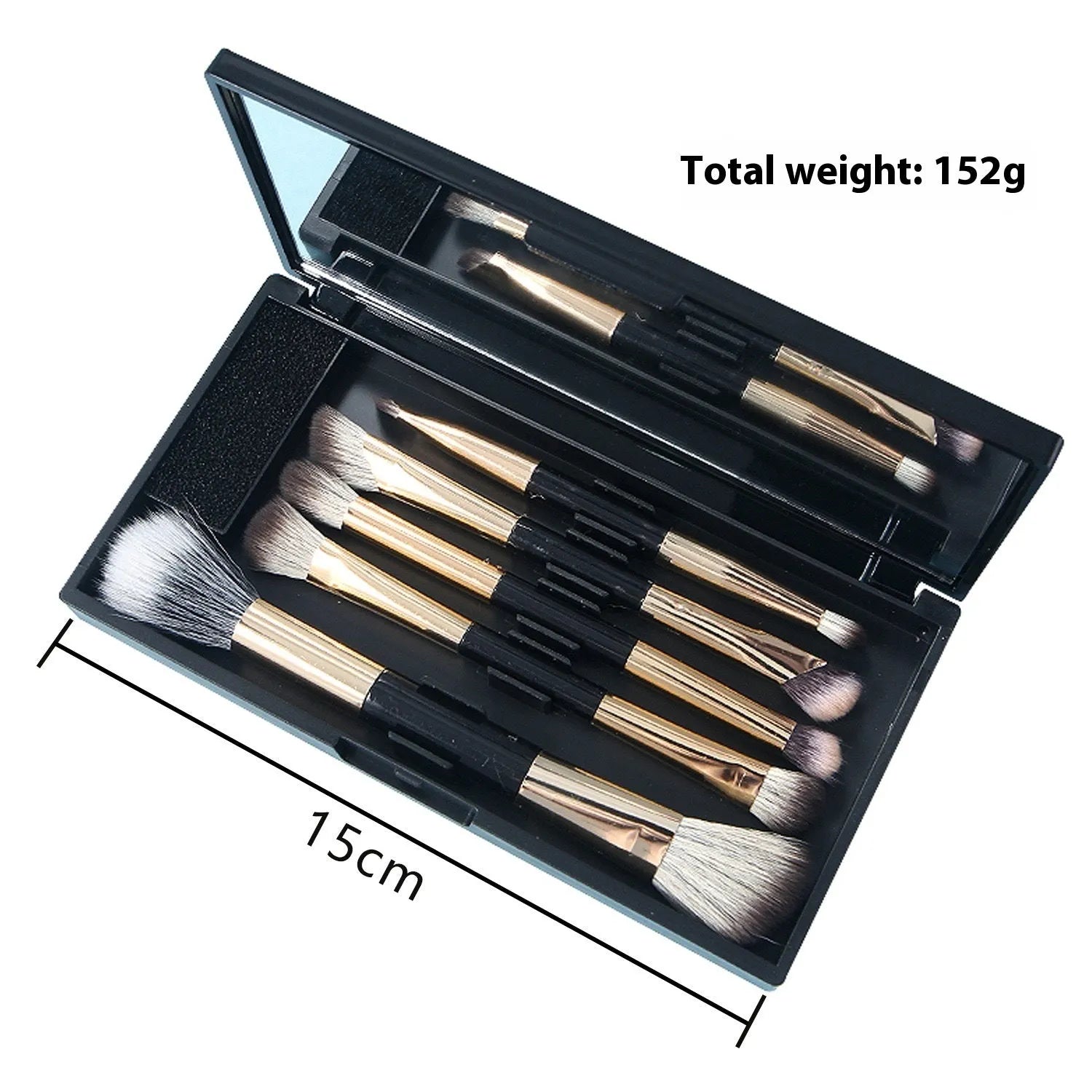Multifunctional makeup brush suit with mirror in pink boxed kit featuring multiple artificial fibre eyeshadow brushes