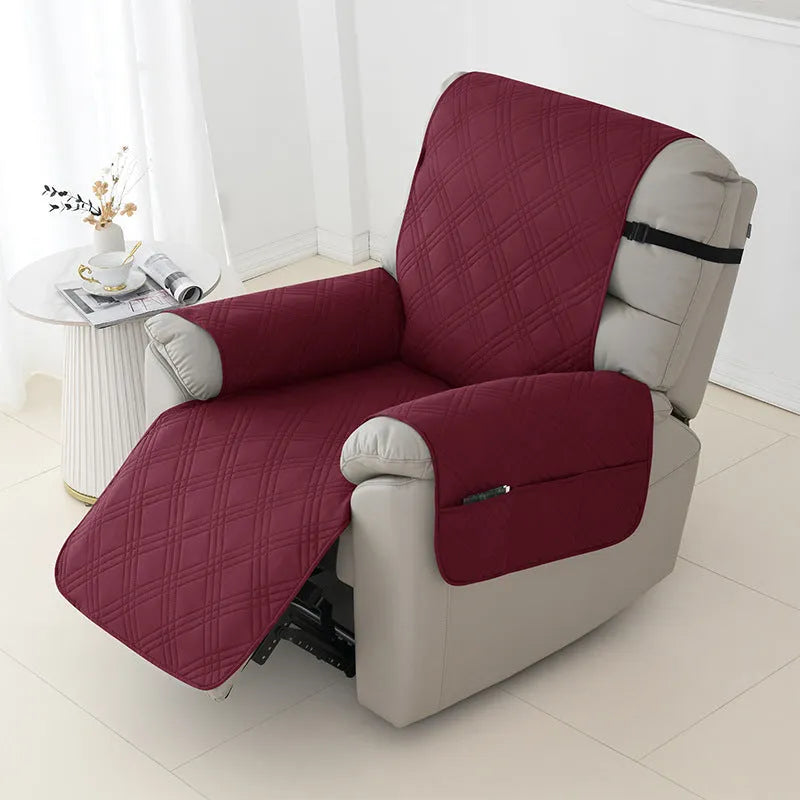 Quilted waterproof cover fitted on a small single Chivas massage chair in peacock blue colour.