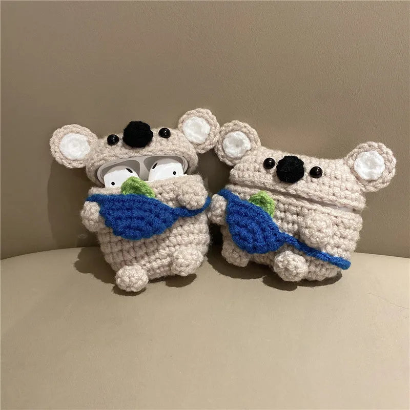 Handmade knitted koala bear backpack design protective sleeve for Apple AirPods