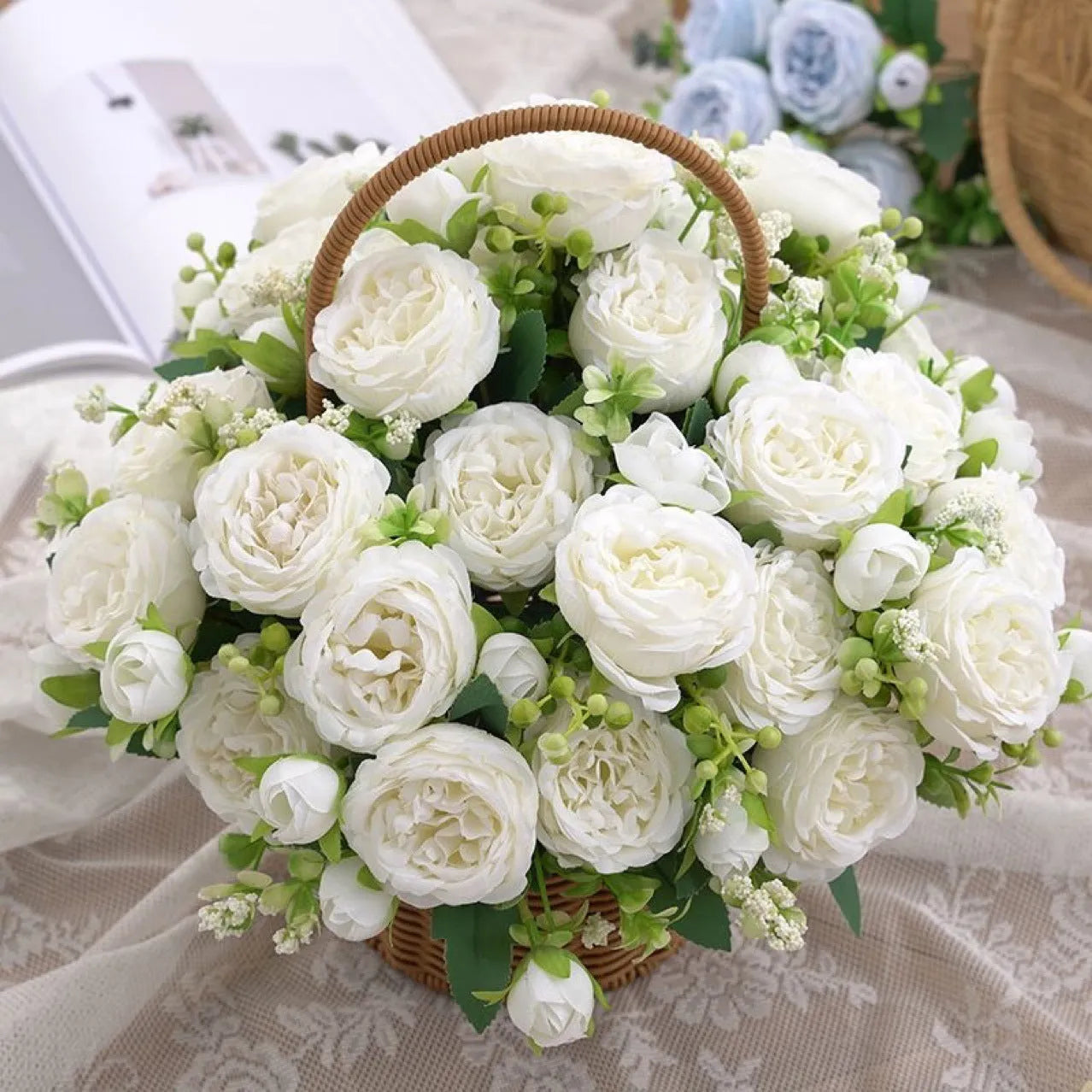 Fake rose bouquet wedding decoration artificial silk flowers pink beige champagne light blue rose red light pink light green pink heart plastic stems moulding process