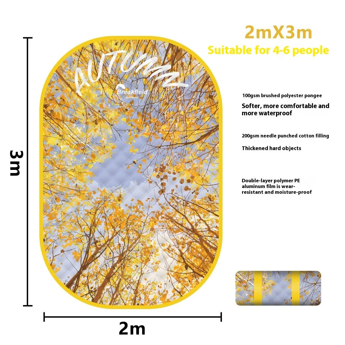 Waterproof ultrasonic thickening picnic mat in Four Seasons Series colours on grass