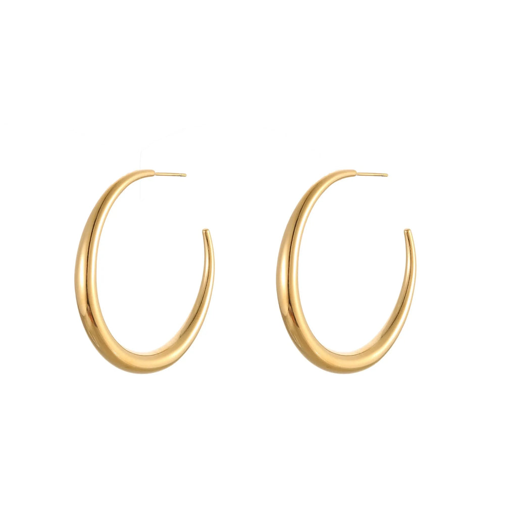 Titanium steel geometric round hoop earrings with 18K gold plating in small and large sizes