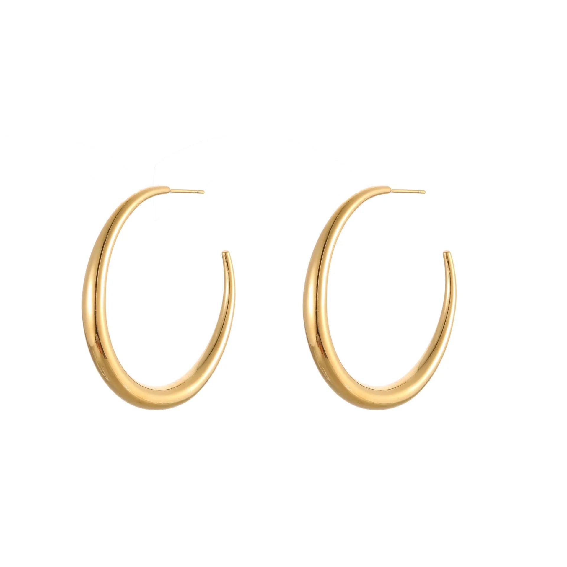 Titanium steel geometric round hoop earrings with 18K gold plating in small and large sizes