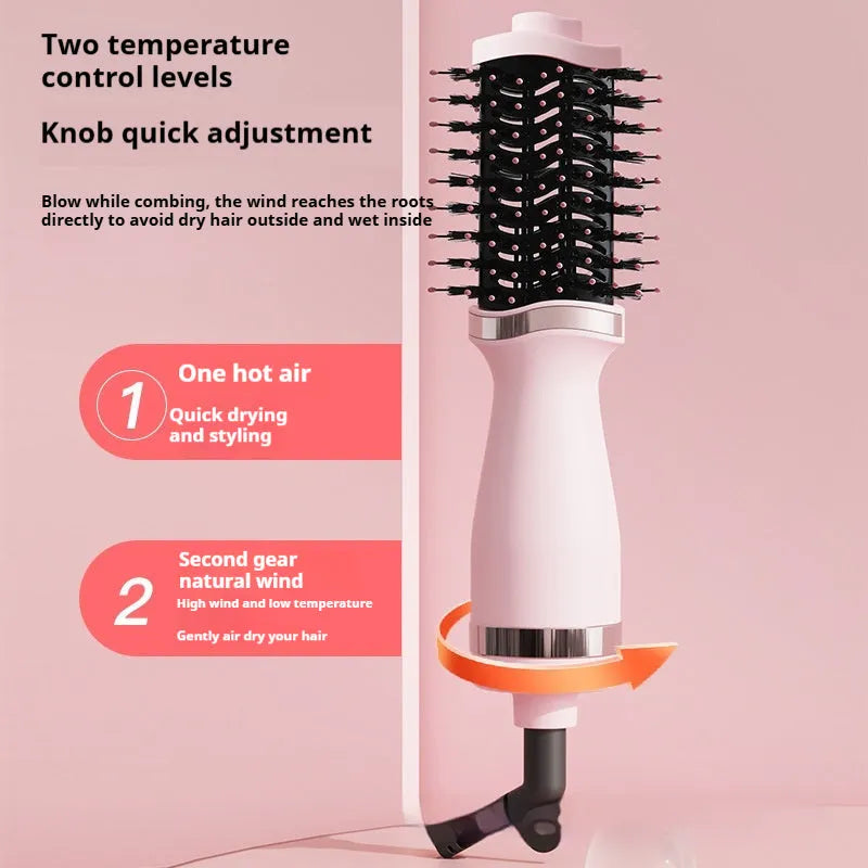 Pink multifunctional hair dryer dual-use comb and curling comb with constant temperature feature