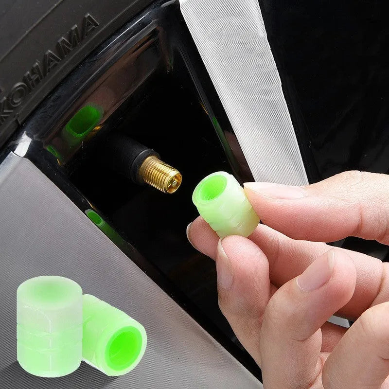 Car luminous valve caps with rubber construction and glowing mechanism