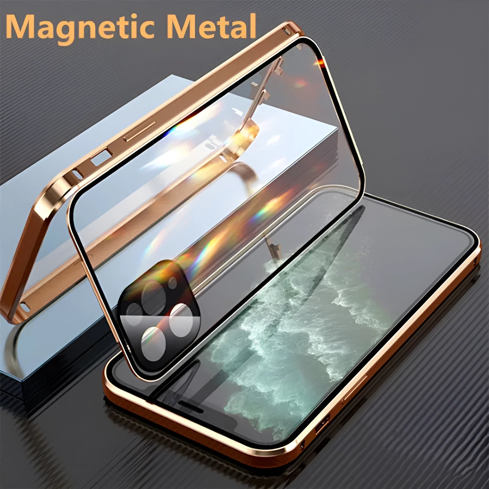 Aluminium metal frame tempered glass back bumper case for Apple iPhone with camera lens cover