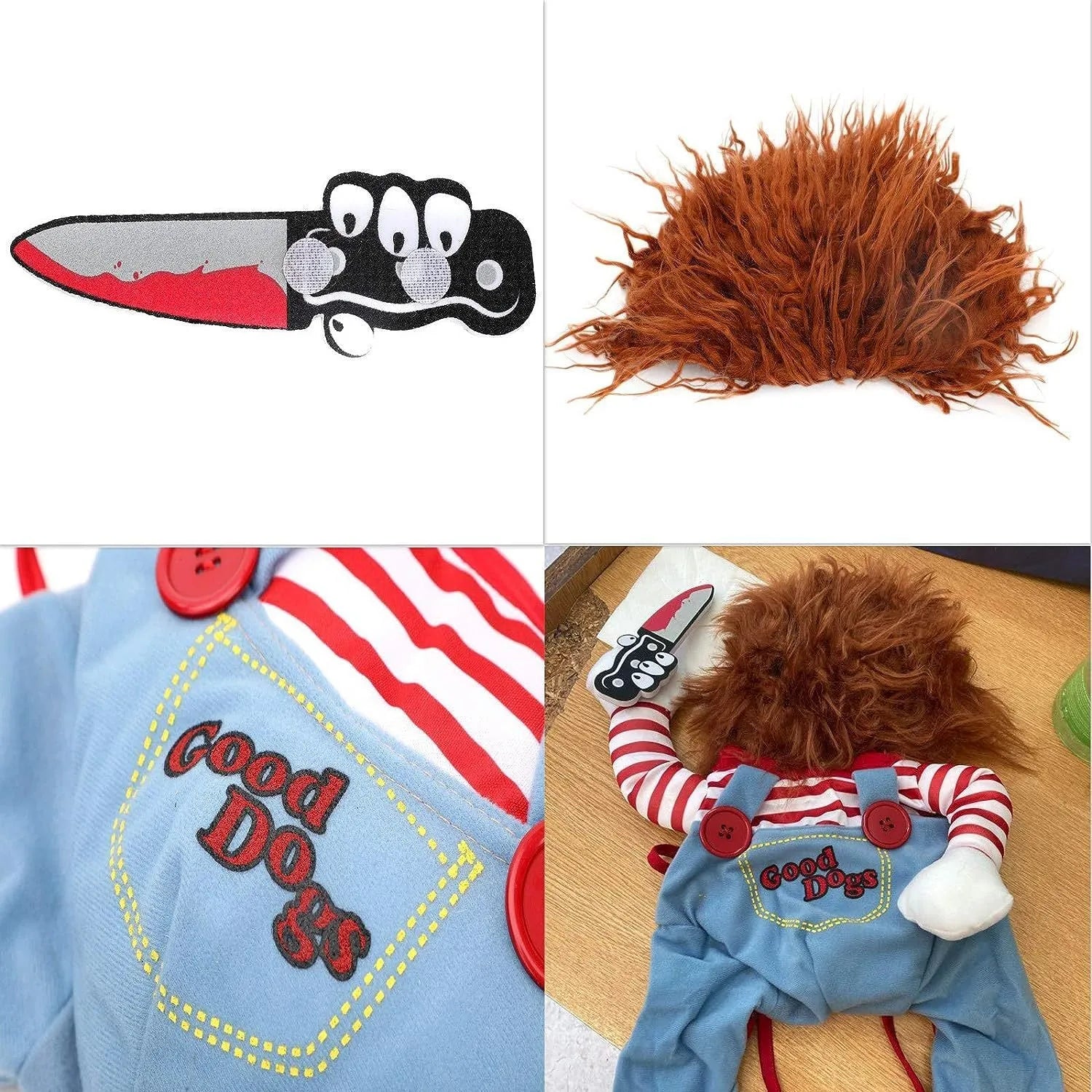 Halloween costume harness pants for dogs and cats three-piece set with striped pattern and prop knife
