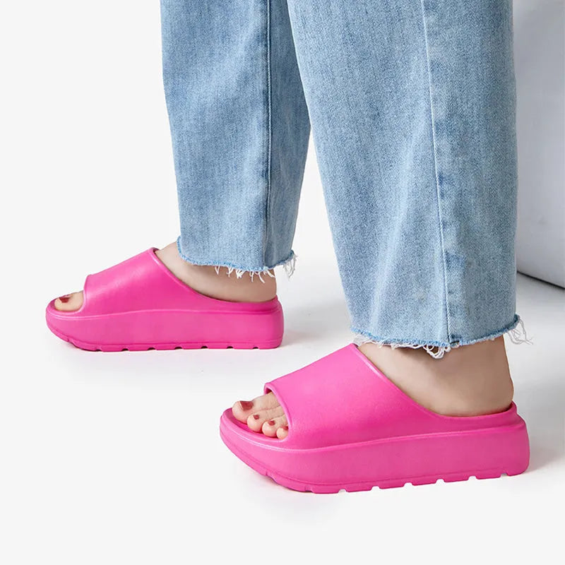 Women's fish mouth shoes slippers with 5.5cm thick EVA sole in beige, black, khaki and rose red colour options