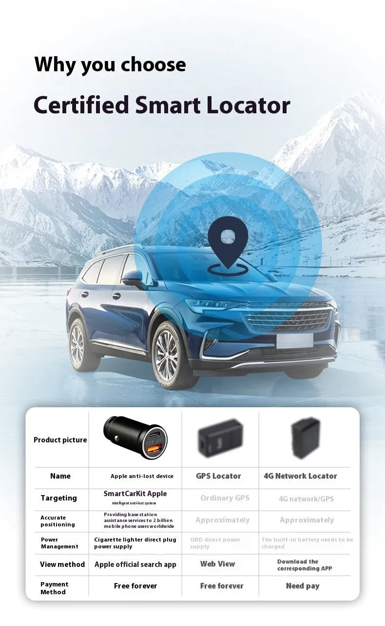 A black ABS plastic car charger locator designed to plug into a vehicle's 12V power socket.