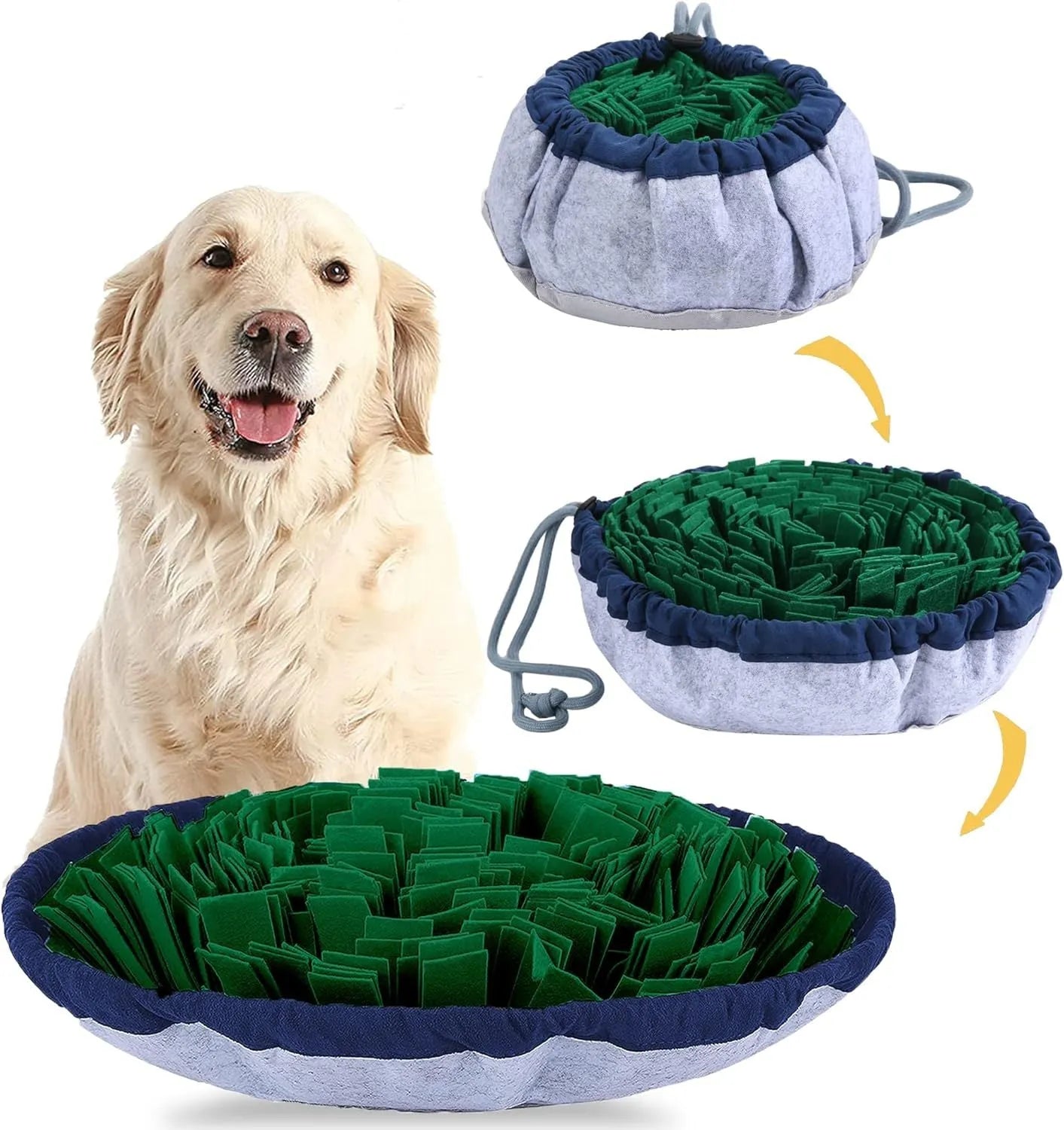 Adjustable fleece snuffle mat for dogs in blue, with non-slip base, 30cm diameter, for slow feeding and mental enrichment
