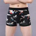 Men's floral print cotton boxer briefs with a U-shape design, shown in extended sizes.
