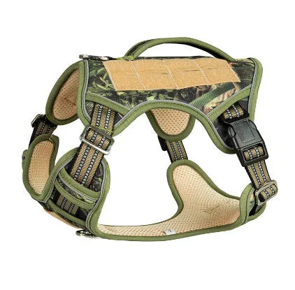 Tactical working dog chest strap in Oxford cloth, available in colours like yellow camo and forest camouflage, size options M L XL